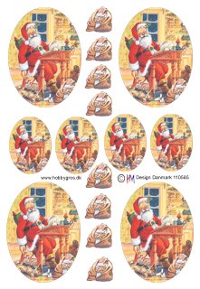 Julemand ved pult i oval, 2 størrelser / sæk, HM design, 10 ark